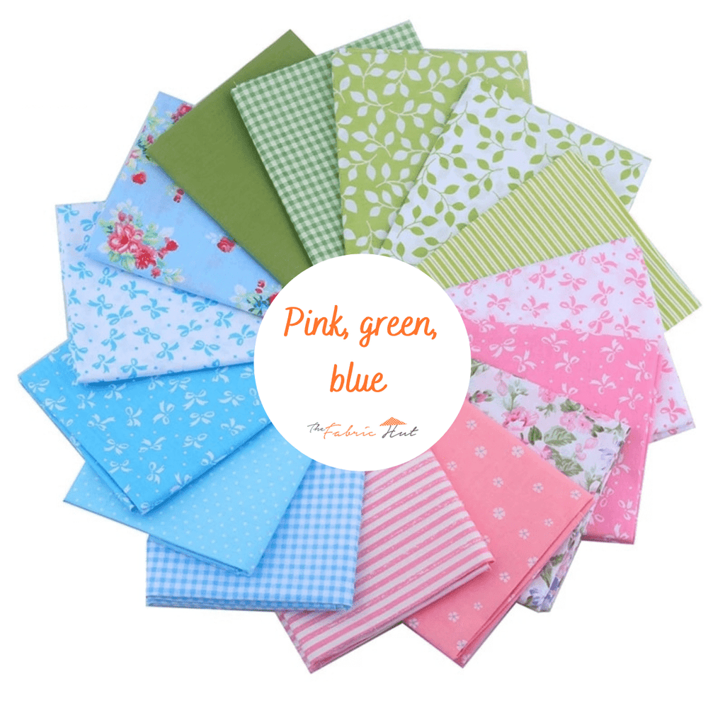 Pink/Green/Blue Collection Bundle of 15 Fat Quarters - 18'' x 21